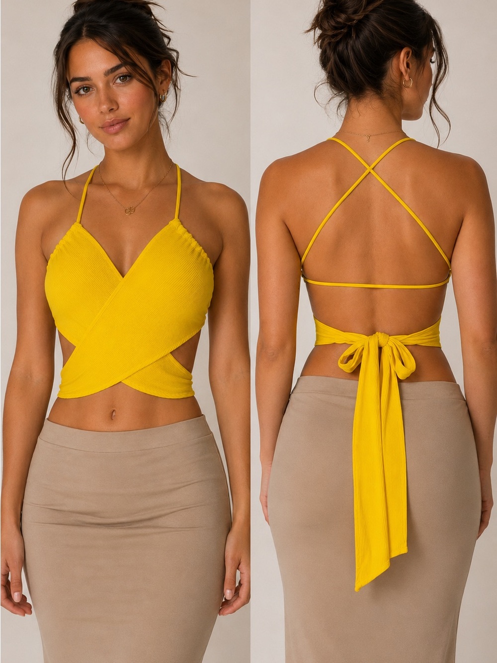 Urban Outfitters Yellow Crisscross Tie-Back Crop Top